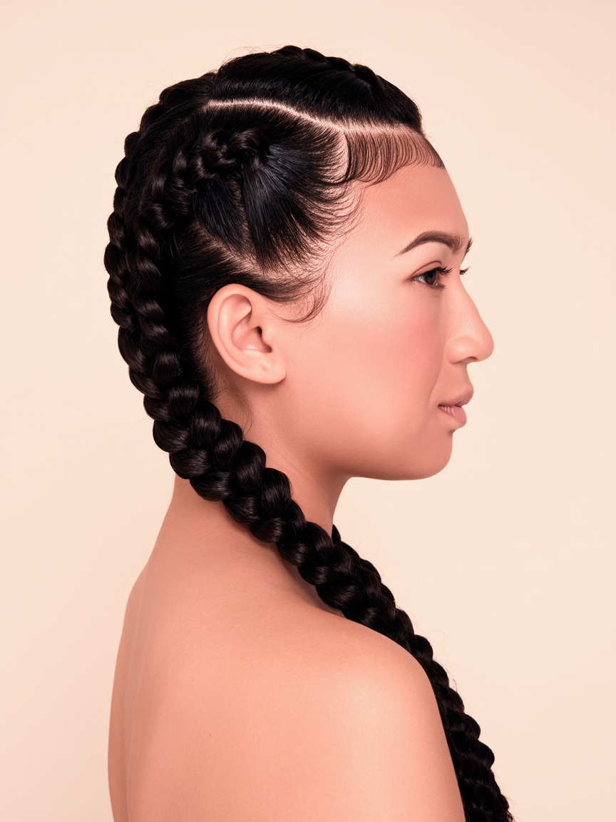 Long knotless braids, side profile