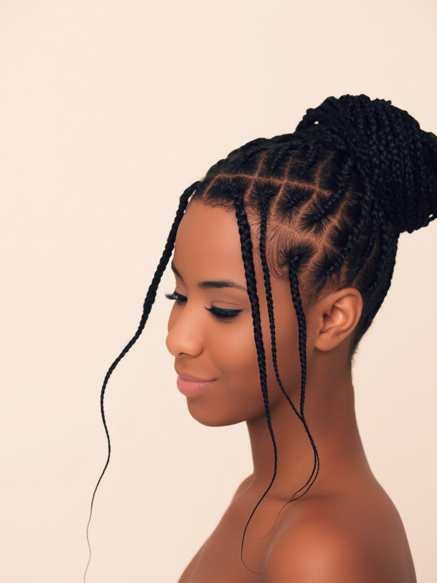 Small knotless braids, side view